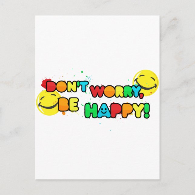bright don't worry be happy face design postcard (Front)
