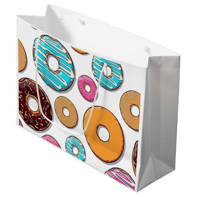 Bright Donut Whimsical Pattern Large Gift Bag (Front Angled)