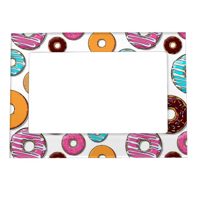 Bright Donut Whimsical Pattern Magnetic Picture Frame (Front)