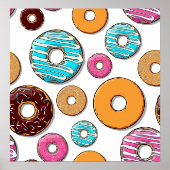Bright Donut Whimsical Pattern Poster by GroovyFinds at Zazzle