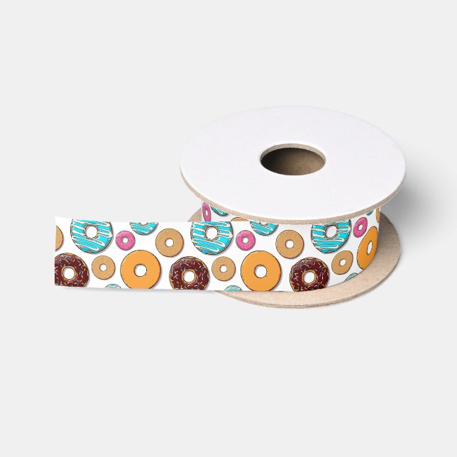 Bright Donut Whimsical Pattern Satin Ribbon (Spool)