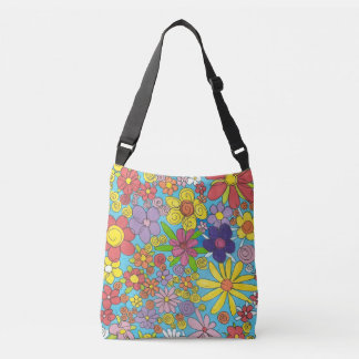 Bright Doodle Flowers Over Shoulder Bag