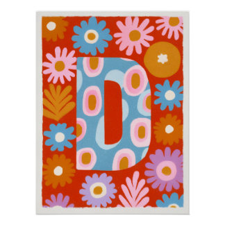 Bright Dopamine Decor Monogram Letter D Poster