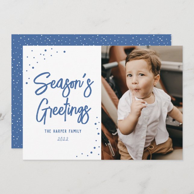 Bright Dots Modern Script Photo Holiday Card (Front/Back)