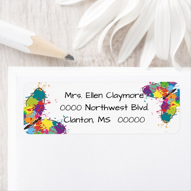 Bright Drip Paint Butterflies Return Address Label (Insitu)