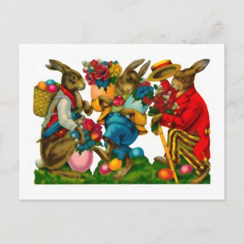 Bright Easter Bunnies Vintage Holiday Postcard