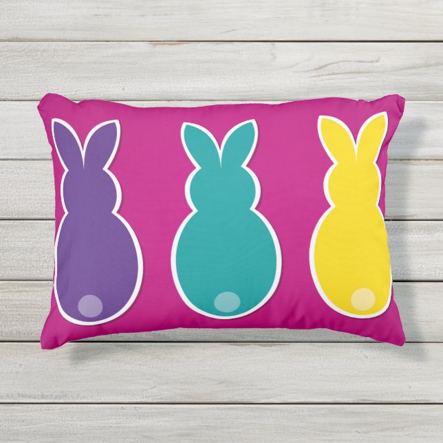 Bright Easter Bunny Silhouette Outdoor Pillow (Front)