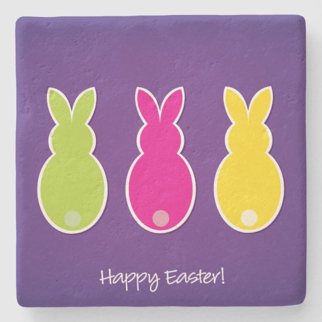 Bright Easter Bunny Silhouette Stone Coaster (Front)