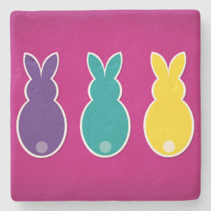 Bright Easter Bunny Silhouette Stone Coaster
