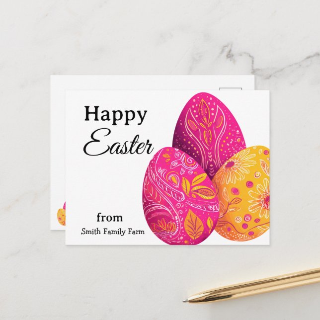 Bright Easter Eggs In Pink and Yellow Postcard (Front/Back In Situ)