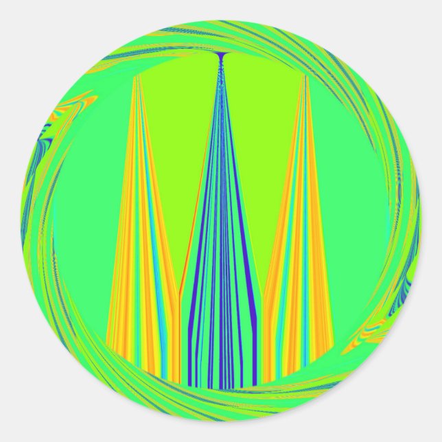 Bright Edgy Geometrical Neon  Pattern Art Design Classic Round Sticker (Front)