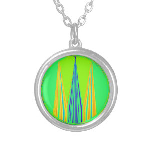 Bright Edgy Geometrical Neon  Pattern Art Design Silver Plated Necklace