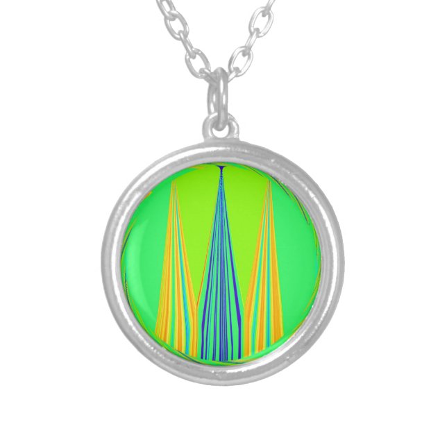 Bright Edgy Geometrical Neon  Pattern Art Design Silver Plated Necklace (Front)