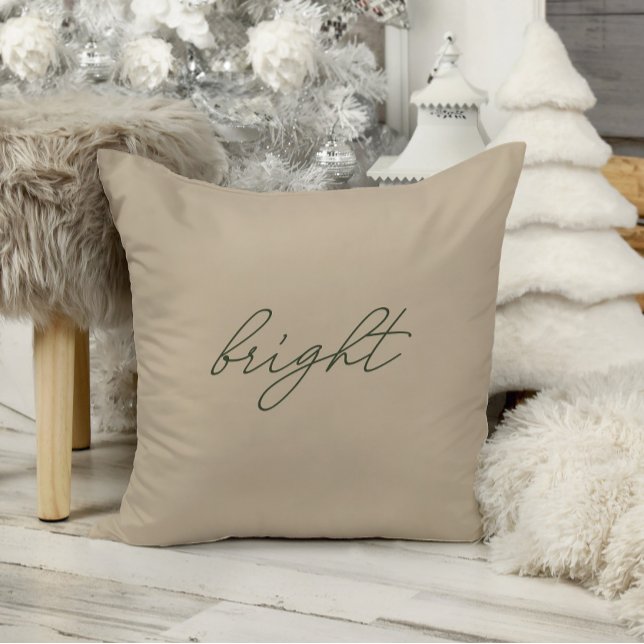 Bright • Elegant Minimal Beige Velvet Christmas  Throw Pillow (Creator Uploaded)