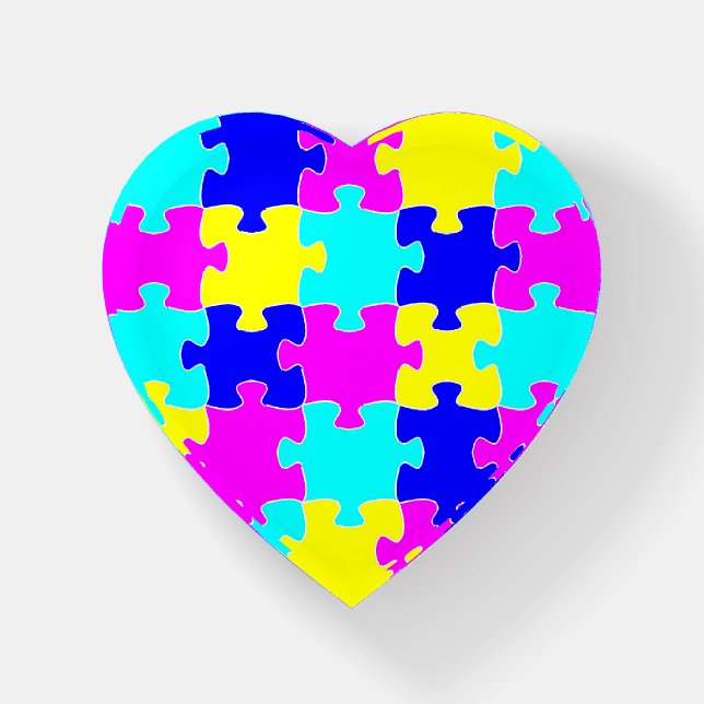 Bright, Elegant Pink Blue & Yellow Jigsaw Puzzle Paperweight (Front)