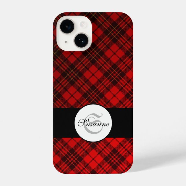 Bright Elegant Red Christmas tartan Monogram  iPhone Case (Back)