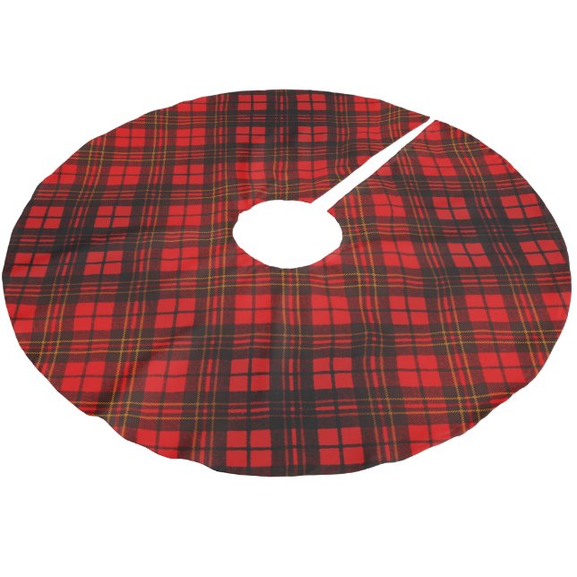 Bright Elegant Red Christmas tartan pattern Brushe Brushed Polyester Tree Skirt (Angled)