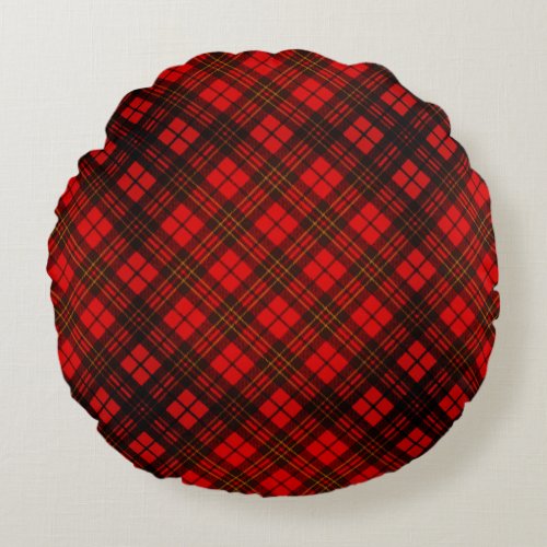 Bright Elegant Red Christmas tartan pattern Round Pillow