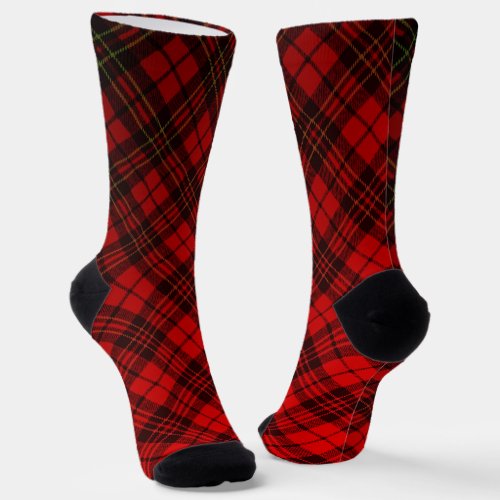 Bright Elegant Red Christmas tartan pattern Socks