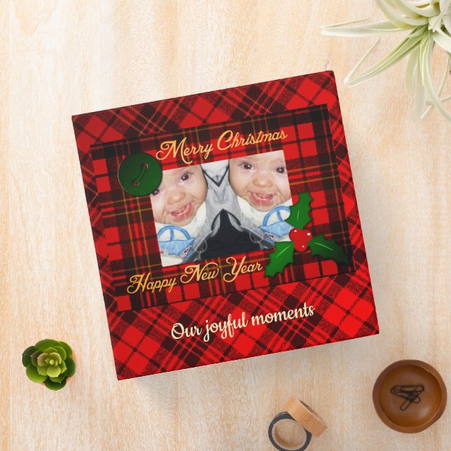 Bright Elegant Red Christmas tartan photo Album 3 Ring Binder (In Situ)