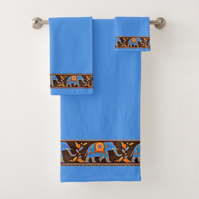 Bright elephants bath towel set (Insitu)