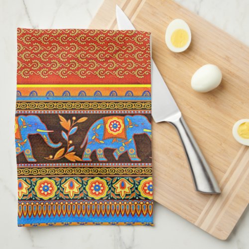 Bright elephants kitchen towel