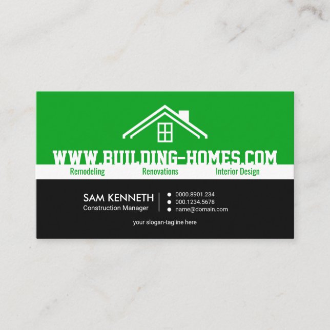 Bright Energetic Oversize Business Name Contractor Business Card (Front)