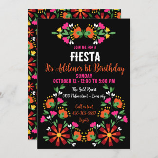 Bright Ethnic Flower Fiesta Mexican Embroidery Invitation