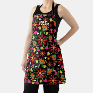 Bright ethnic flower mexican embroidery apron