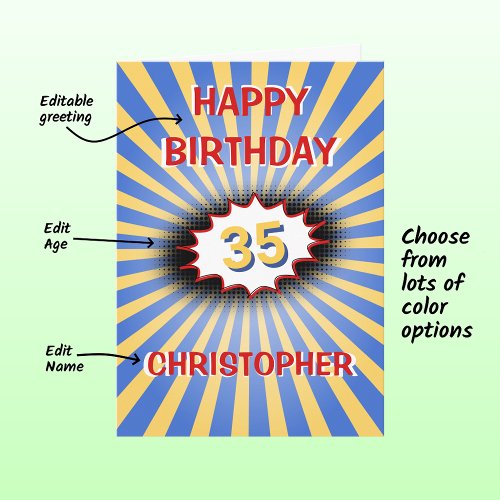 Bright explosion custom name age retro birthday card