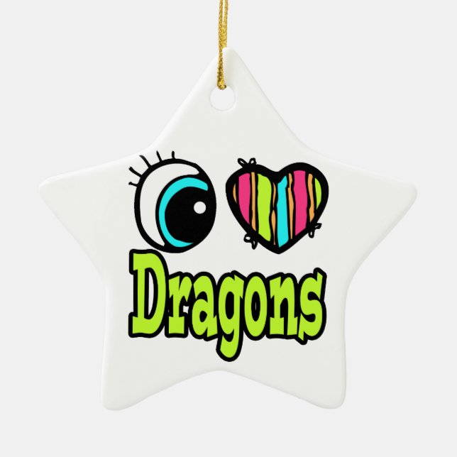 Bright Eye Heart I Love Dragons Ceramic Ornament (Front)