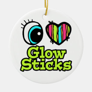 Bright Eye Heart I Love Glow Sticks Ceramic Ornament