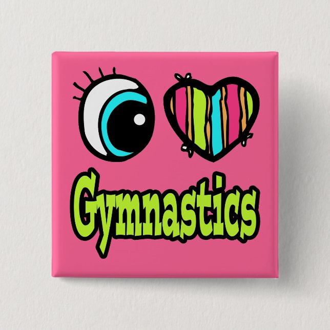 Bright Eye Heart I Love Gymnastics Pinback Button (Front)