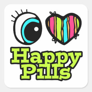 Bright Eye Heart I Love Happy Pills Square Sticker