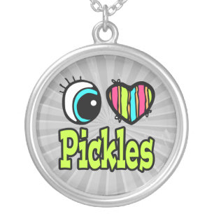Bright Eye Heart I Love Pickles Silver Plated Necklace