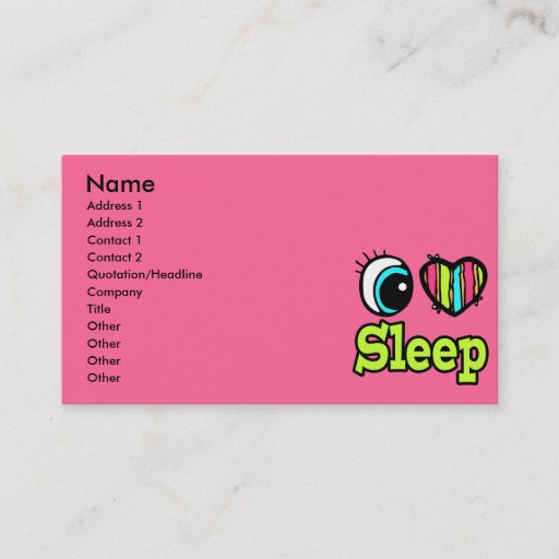 Customizable Bright Eye Heart I Love Sleep Business Card Template