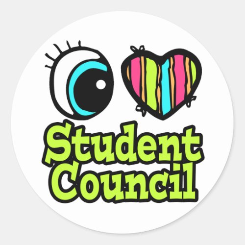 Bright Eye Heart I Love Student Council Classic Round Sticker