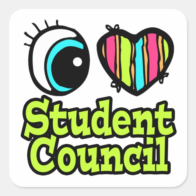 Bright Eye Heart I Love Student Council Square Sticker (Front)