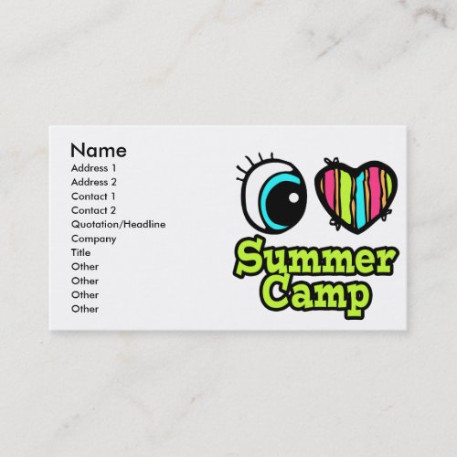 Bright Eye Heart I Love Summer Camp Business Card Template