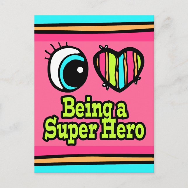 Bright Eye Heart I Love Super Hero Postcard (Front)