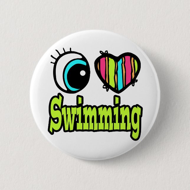 Bright Eye Heart I Love Swimming Button (Front)