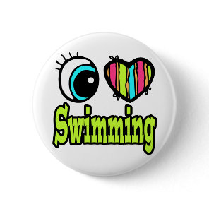 Bright Eye Heart I Love Swimming Button