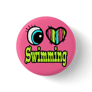 Bright Eye Heart I Love Swimming Button