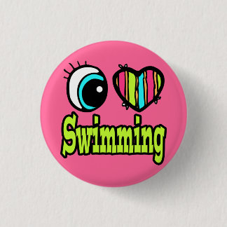 Bright Eye Heart I Love Swimming Button