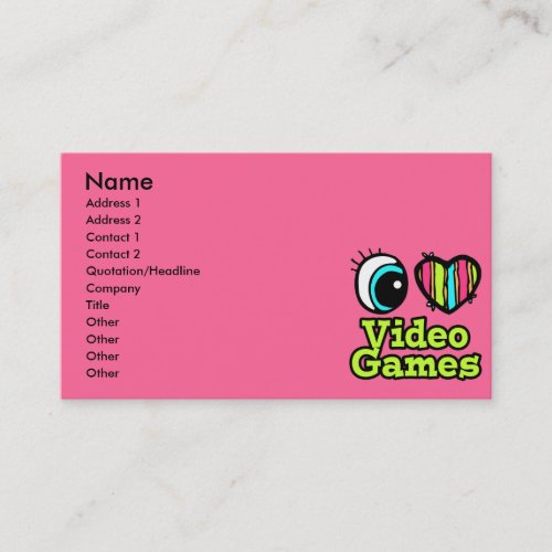 Bright Eye Heart I Love Video Games Business Card Template