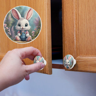 Bright Eyed Baby Bunny Ceramic Knob