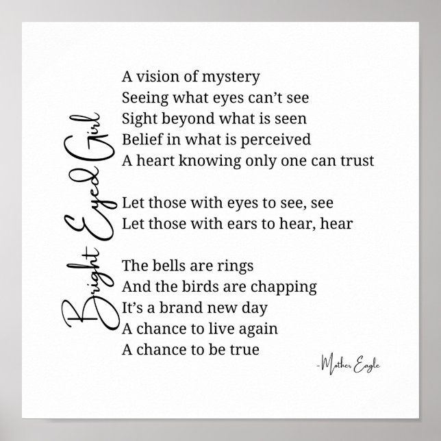 Bright Eyed Girl Inspirational Poem Wall Art Decor (Front)