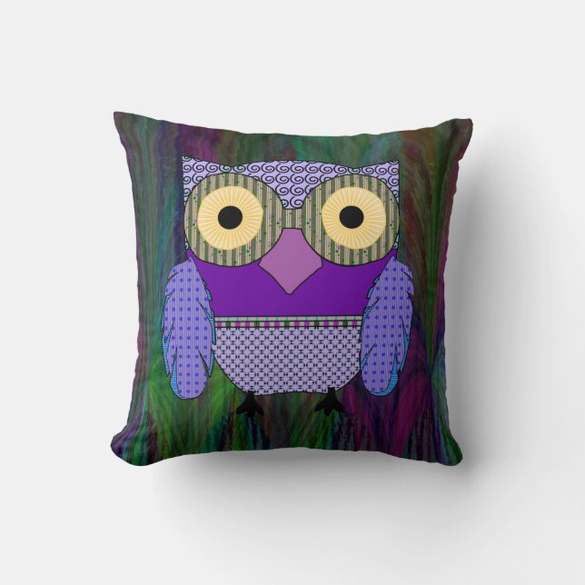 Bright Eyed Owl Throw Pillow (Front)