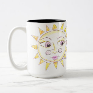 Bright eyed sun with glasses Two-Tone coffee mug