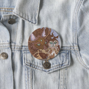Bright Eyes Owl and Dragon Button